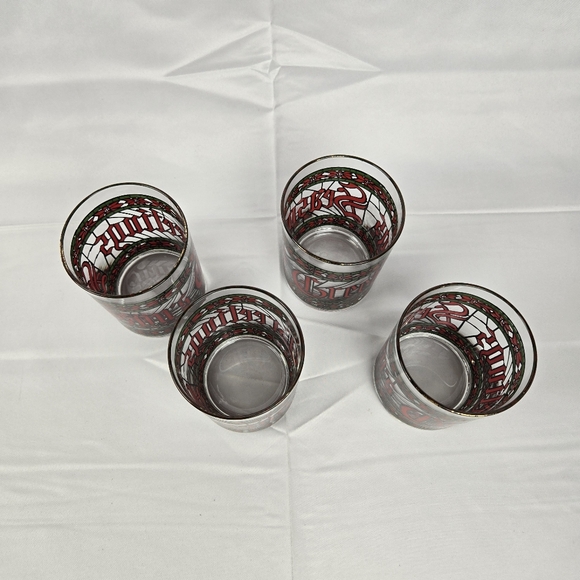 Vintage Houze Stained Glass Seasons Greetings Christmas Glasses 12 oz Set Of 4 - Picture 3 of 14